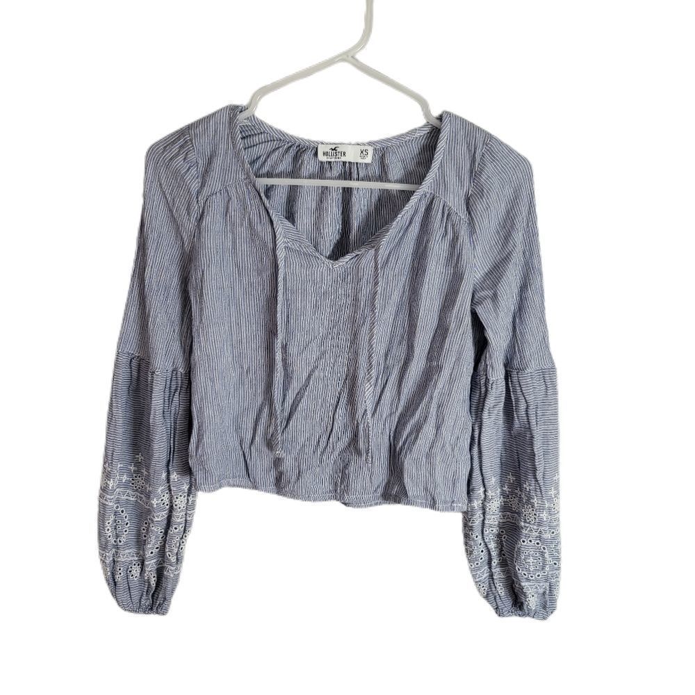 Hollister Balloon Sleeve V-neck Crop Top Peasant Style Pinstripe XSMALL